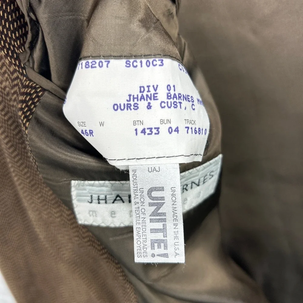 Jhane Barnes Blazer Mens 46R Brown Herringbone Suit Sport Coat Jacket Union USA‎